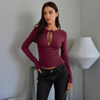 Damen Langarm-Camisole mit dekorativem Schnürdetail und schmeichelndem Schnitt EB