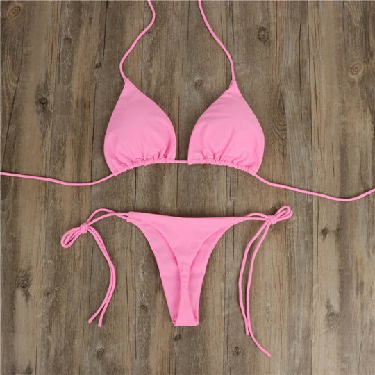 Damen Triangel-Bikini mit feinem Stoff und regulierbaren Schnürdetails R&B