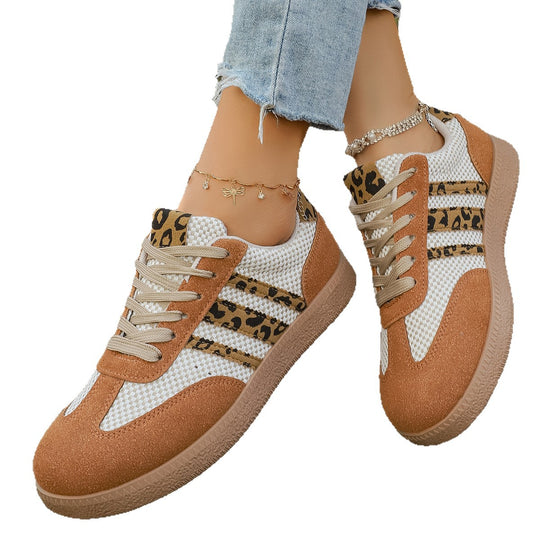 Damen Sneakers mit modischem Leopardenmuster und atmungsaktiver Obermaterialstruktur R&B