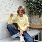 Damen weicher Strickcardigan mit großen Puffärmeln R&B