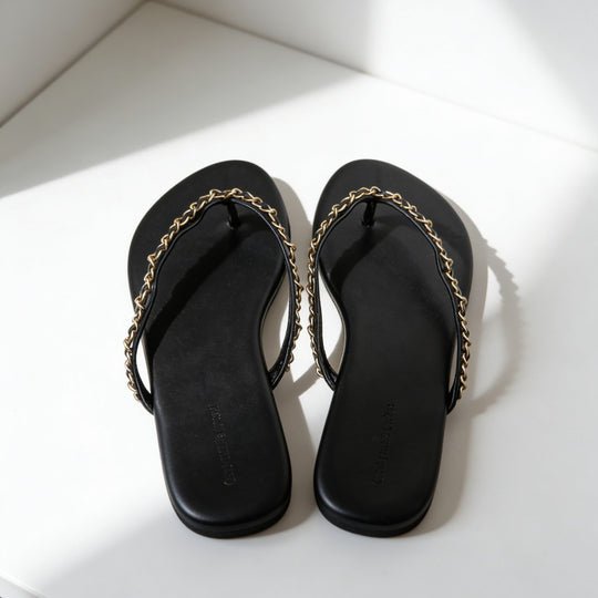 Damen Zehentrenner-Sandalen mit luxuriösem Kettenakzent und komfortablem Fußbett R&B