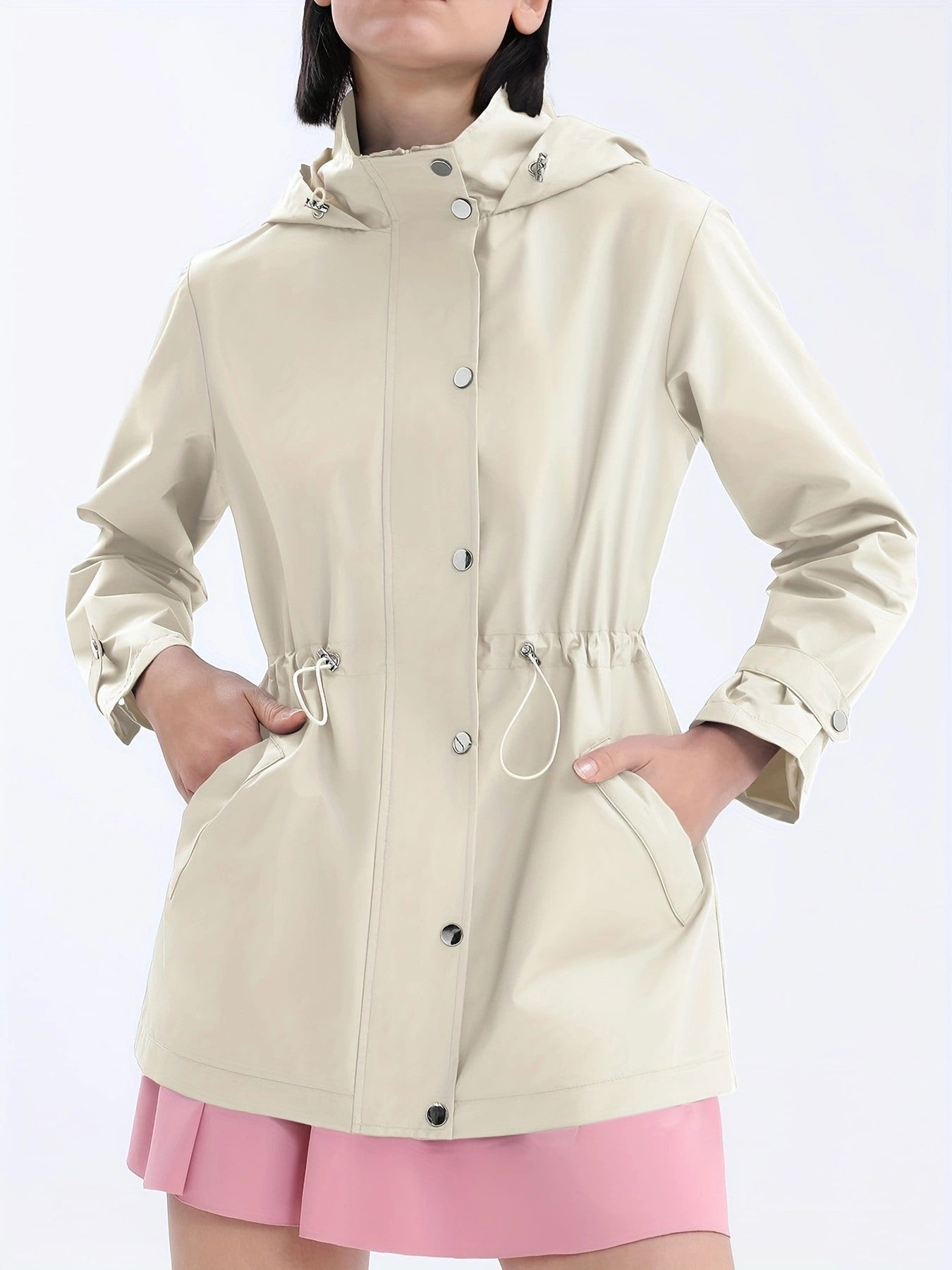 Damen funktionale Übergangsjacke mit verstellbarem Bund und Kapuze R&B