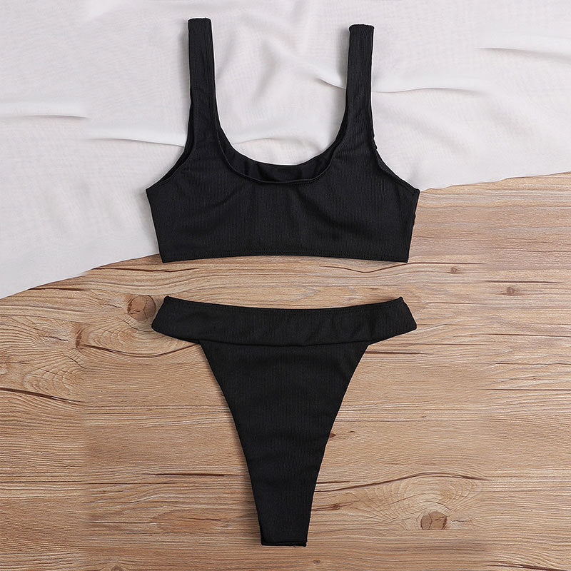 Damen Bikini-Set mit modischem hochgeschnittenem Höschen und figurformendem Oberteil R&B