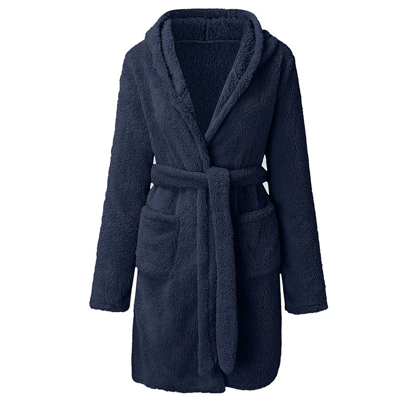 Damen Kuscheliger Fleece-Bademantel mit Kapuze und praktischen Taschen R&B