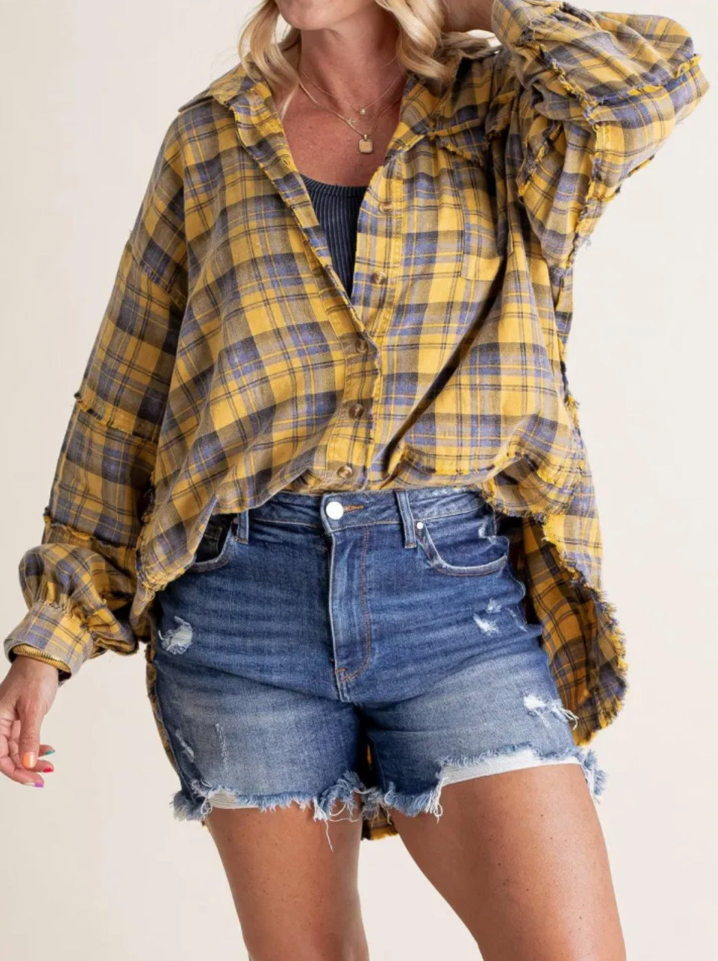 Damen karierte Oversized-Hemdjacke R&B