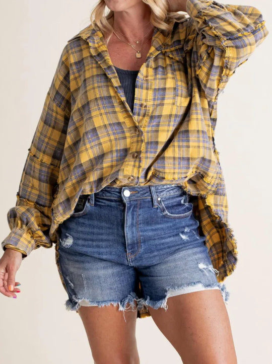 Damen karierte Oversized-Hemdjacke R&B