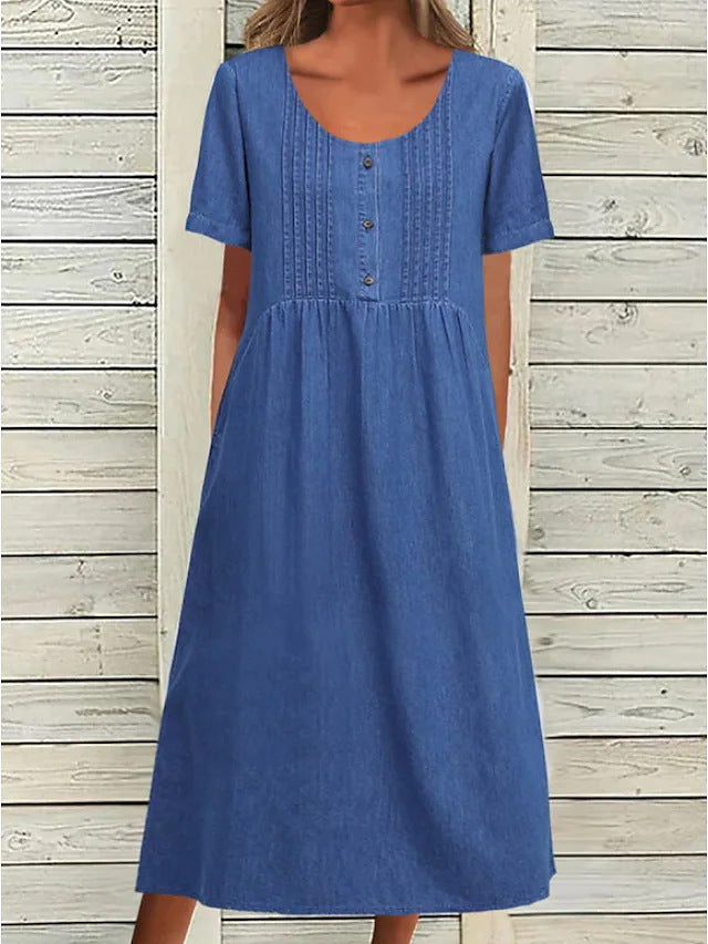 Damen Freizeitkleid mit knöpfigem Oberteil und eleganter Raffung Heidi-Mode