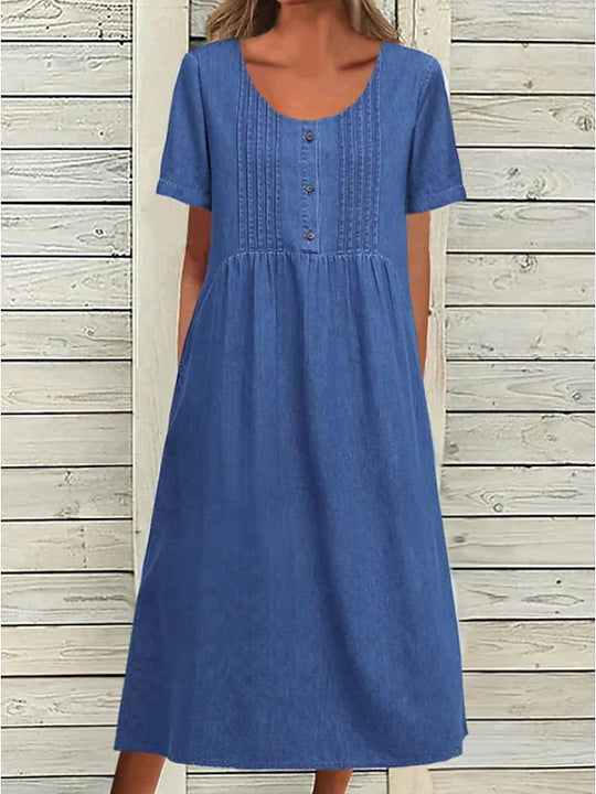Damen Freizeitkleid mit knöpfigem Oberteil und eleganter Raffung Heidi-Mode