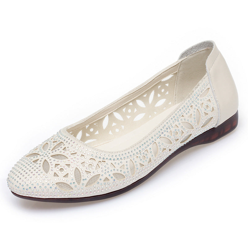 Damen Ballerinas mit filigranem Lochdesign und funkelnden Strassverzierungen R&B