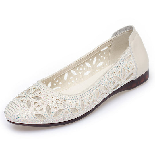 Damen Ballerinas mit filigranem Lochdesign und funkelnden Strassverzierungen R&B