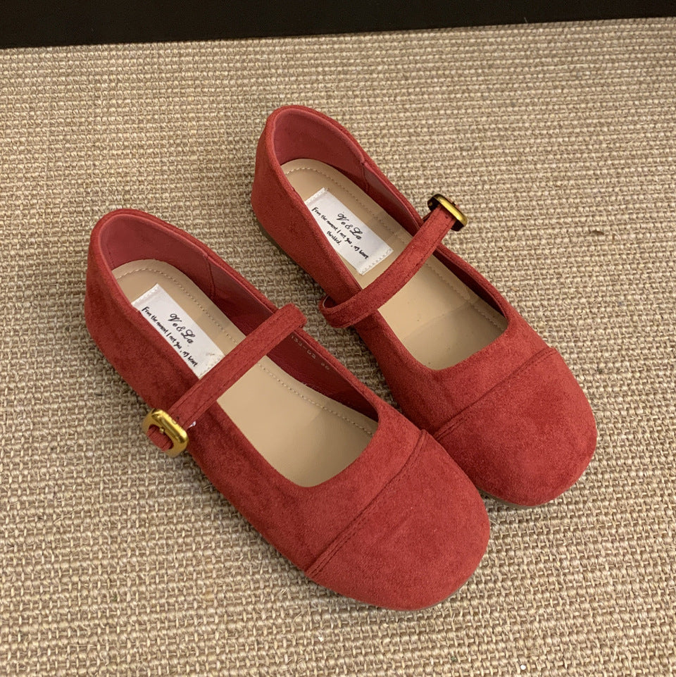 Damen Ballerinas mit modischem Riemchen und goldener Schnalle R&B