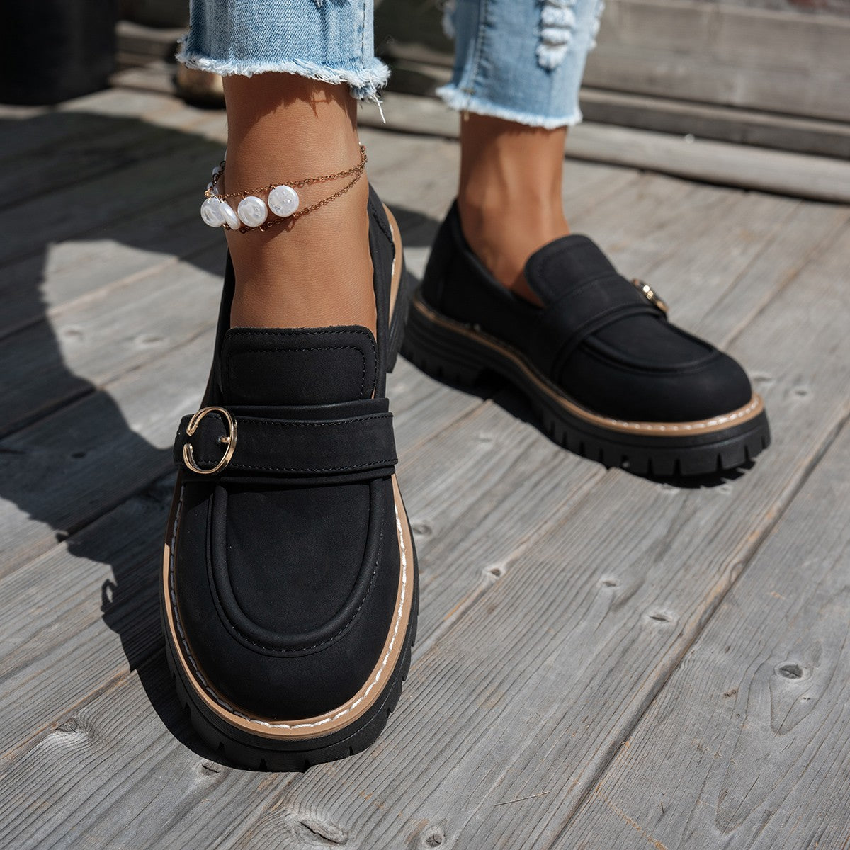 Damen Mokassin-Schuhe mit eleganter Verzierung und robuster Sohle R&B