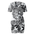 Damen Wickelkleid mit floralem Muster und Taillenband R&B