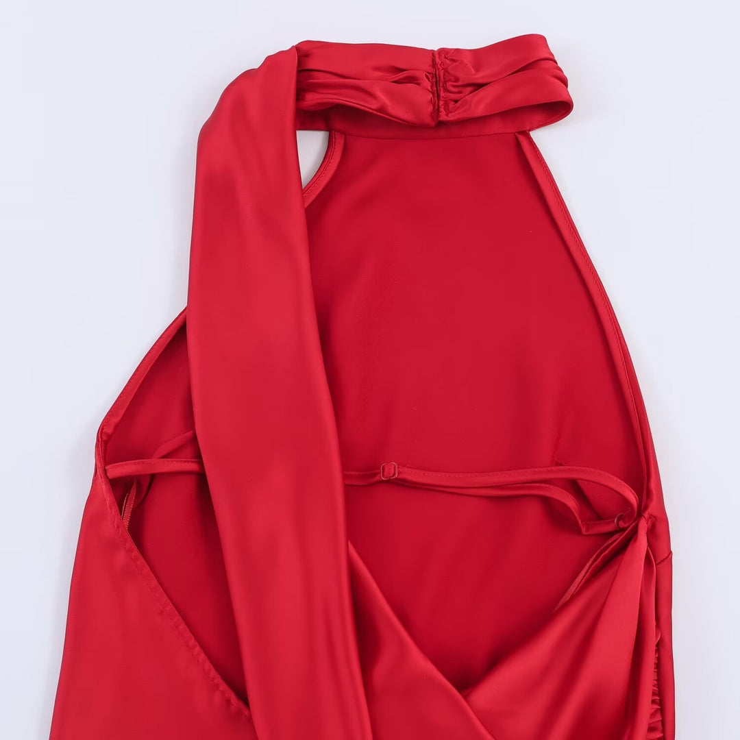 Damen Lange Abendrobe mit elegantem Kragen und Spitzenakzenten R&B