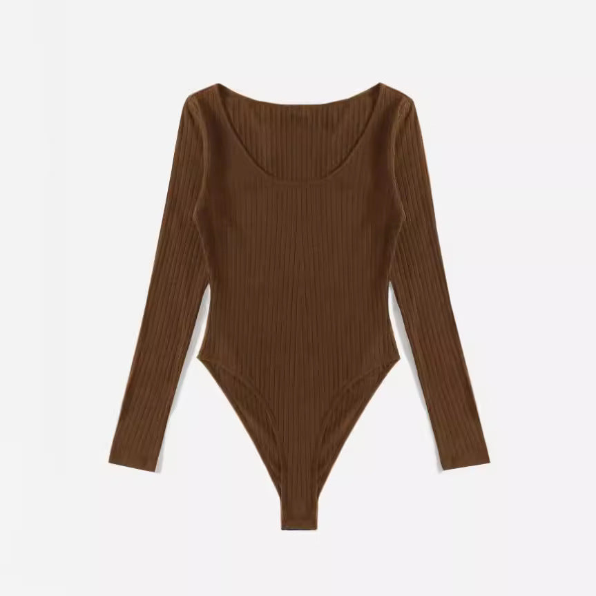 Damen Langarm-Bodysuit aus strukturierter Baumwolle R&B