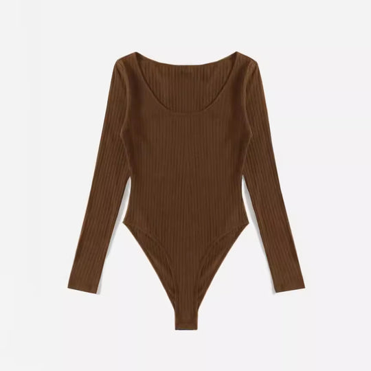 Damen Langarm-Bodysuit aus strukturierter Baumwolle R&B