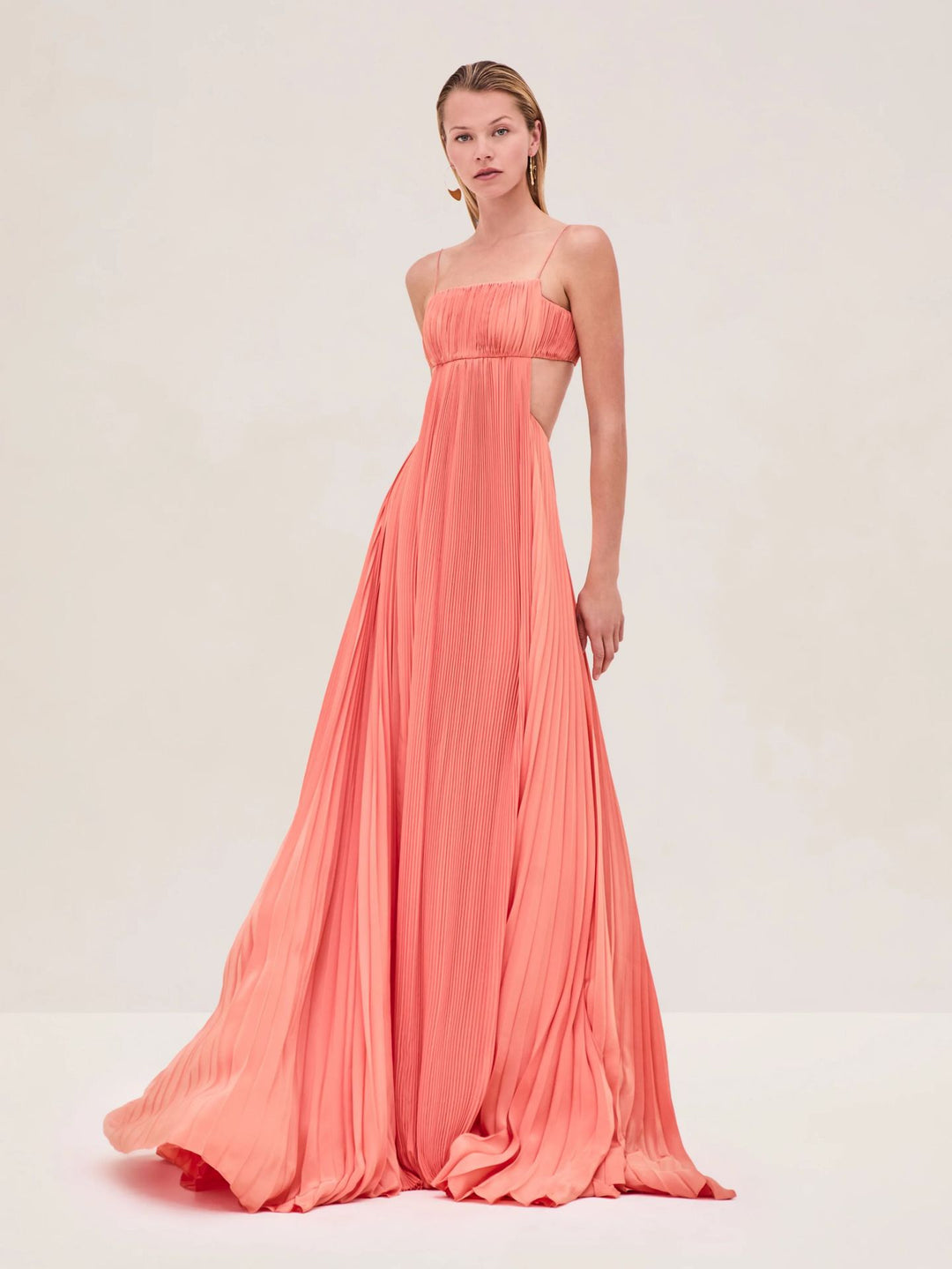 Damen Maxi-Kleid mit eleganter Plisseedetails und schmalen Spaghettiträgern R&B