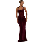 Damen elegantes Maxikleid mit schmeichelnder Raffung und Halterneck R&B