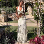 Damen Zweiteiliges Sommer-Outfit mit Knotted Top und fließendem Rock R&B