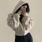 Damen Cropped Hoodie mit Reißverschluss und lässigem Stil