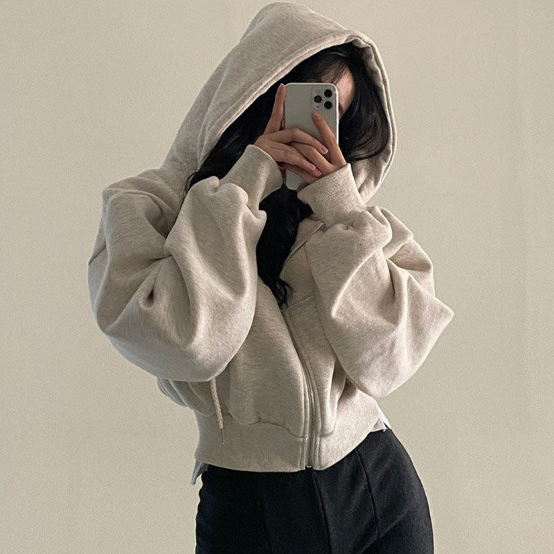 Damen Cropped Hoodie mit Reißverschluss und lässigem Stil