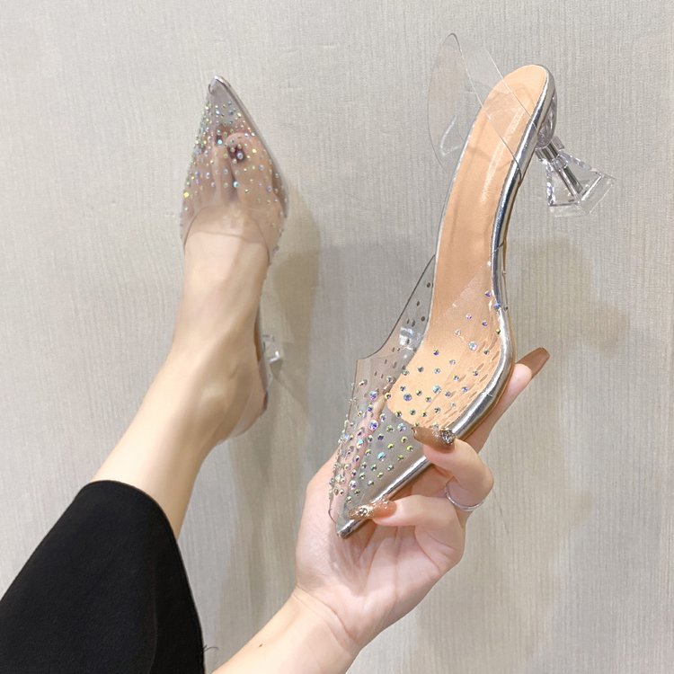 Damen transparente High Heels mit funkelndem Strass R&B