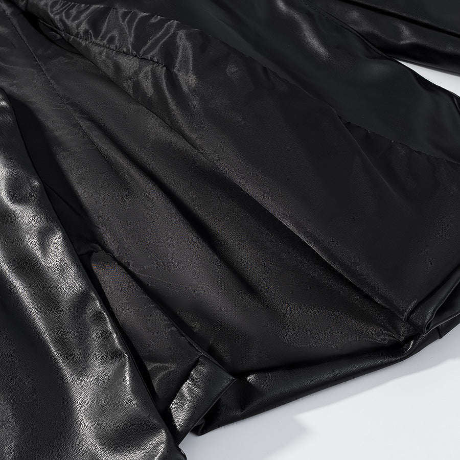 Damen elegante Longblazer aus hochwertigem Kunstleder R&B