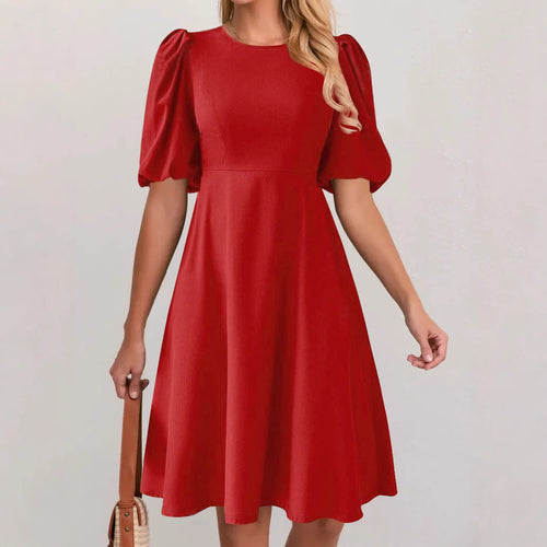 Damen A-Linien Kleid mit voluminösen Puffärmeln R&B