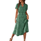 Damen Elegantes Hemdblusenkleid mit tailliertem Design und Polka-Dots R&B
