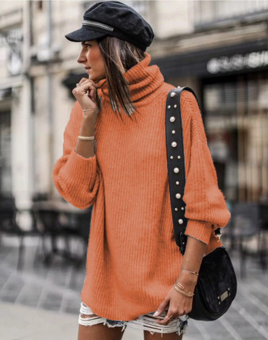 Damen Pullover mit hohem Kragen und grobem Strickmuster R&B