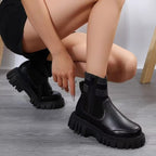 Damen Biker-Stiefel mit elastischem Strickansatz und robustem Profil R&B