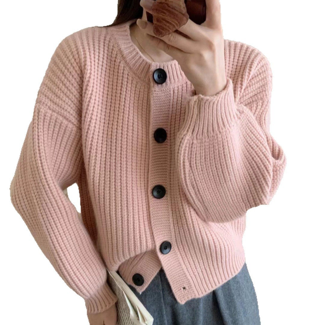 Damen modische Strickjacke mit knöpfbarem Design und balloonärmeln R&B