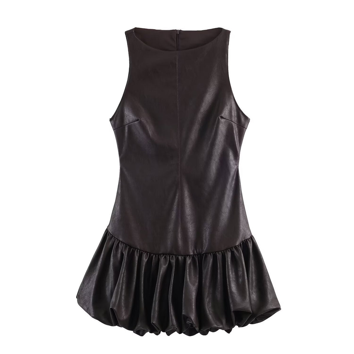 Damen ärmelloses Kunstlederkleid mit voluminösem Rock R&B