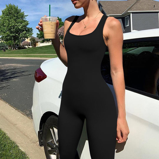 Damen Figurbetonter Jumpsuit mit Rippenstruktur R&B
