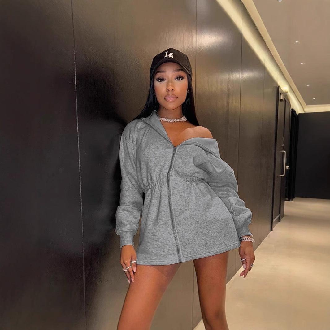 Damen Sportliche Kapuzenjacke mit taillierbarem Schnitt und Reißverschluss R&B