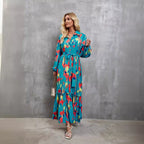 Damen Maxikleid mit voluminösen Ärmeln und schickem Bindegürtel R&B