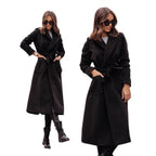 Damen Eleganter Wickel-Mantel mit praktischen Taschen und taillierbarem Gürtel R&B