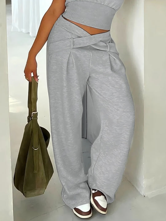 Damen Bequeme Palazzo-Hose mit dekorativem Bindeband und lässigem Schnitt R&B