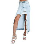 Damen Jeansrock mit asymmetrischem Schnitt und fransigen Details R&B