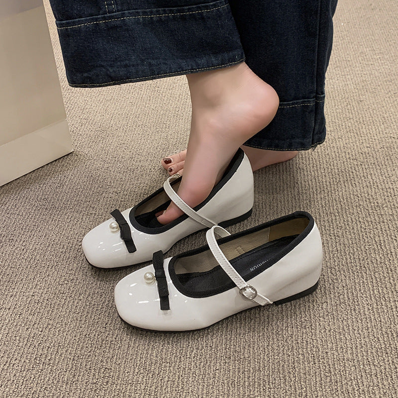Damen Ballerinas mit modischer Schleife und perlenverziertem Riemen R&B