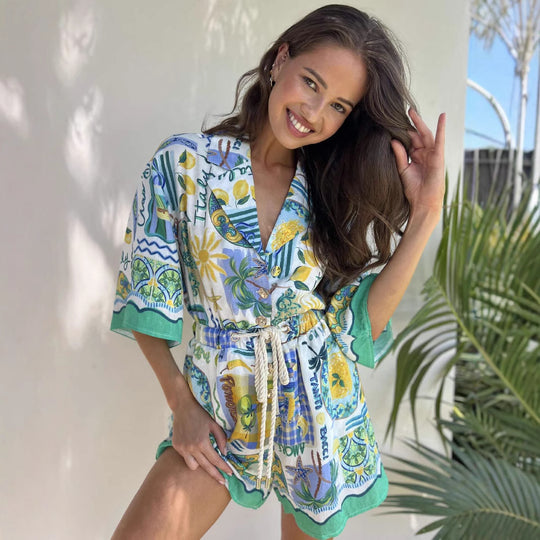 Damen Strandkleid mit buntem Muster R&B