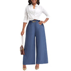 Damen Elegante Weitbein-Hose mit elastischem Bund und goldener Kette