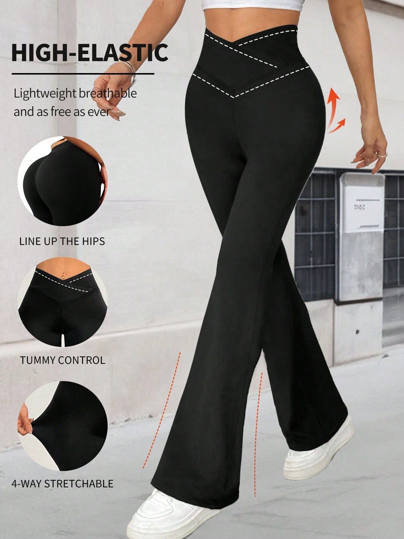 Damen Hochgeschnittene Yoga-Leggings mit Bauchkontrolle und 4-Wege-Stretch R&B