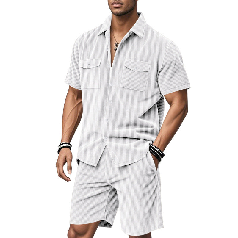 Herren Kurzarm-Hemd und Shorts Set mit praktischen Taschen und bequemer Passform R&B