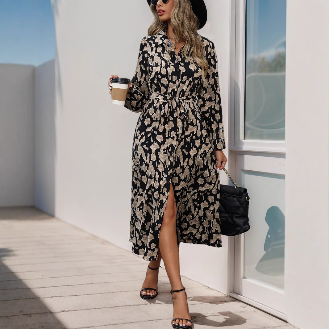 Damen Maxikleid mit elegantem Taillengürtel und stylischem Schlitzdesign R&B