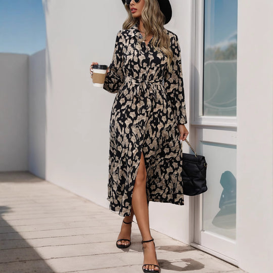 Damen Maxikleid mit elegantem Taillengürtel und stylischem Schlitzdesign R&B