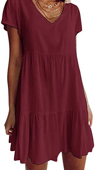 Damen luftiges V-Ausschnitt Kleid mit Rüschensaum und praktischen Taschen R&B
