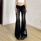 Damen Flared Jeans mit eleganter Blumenstickerei R&B