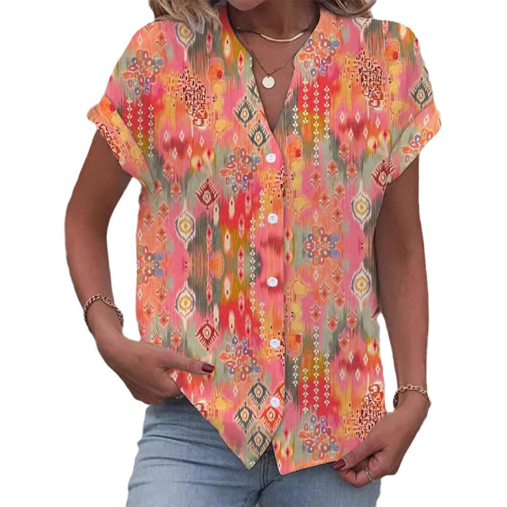 Damen Kurzarmbluse mit kunstvollem Ikat-Design R&B