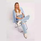 Damen Weit geschnittene High-Waist Jeans mit modischen Destroyed-Details R&B